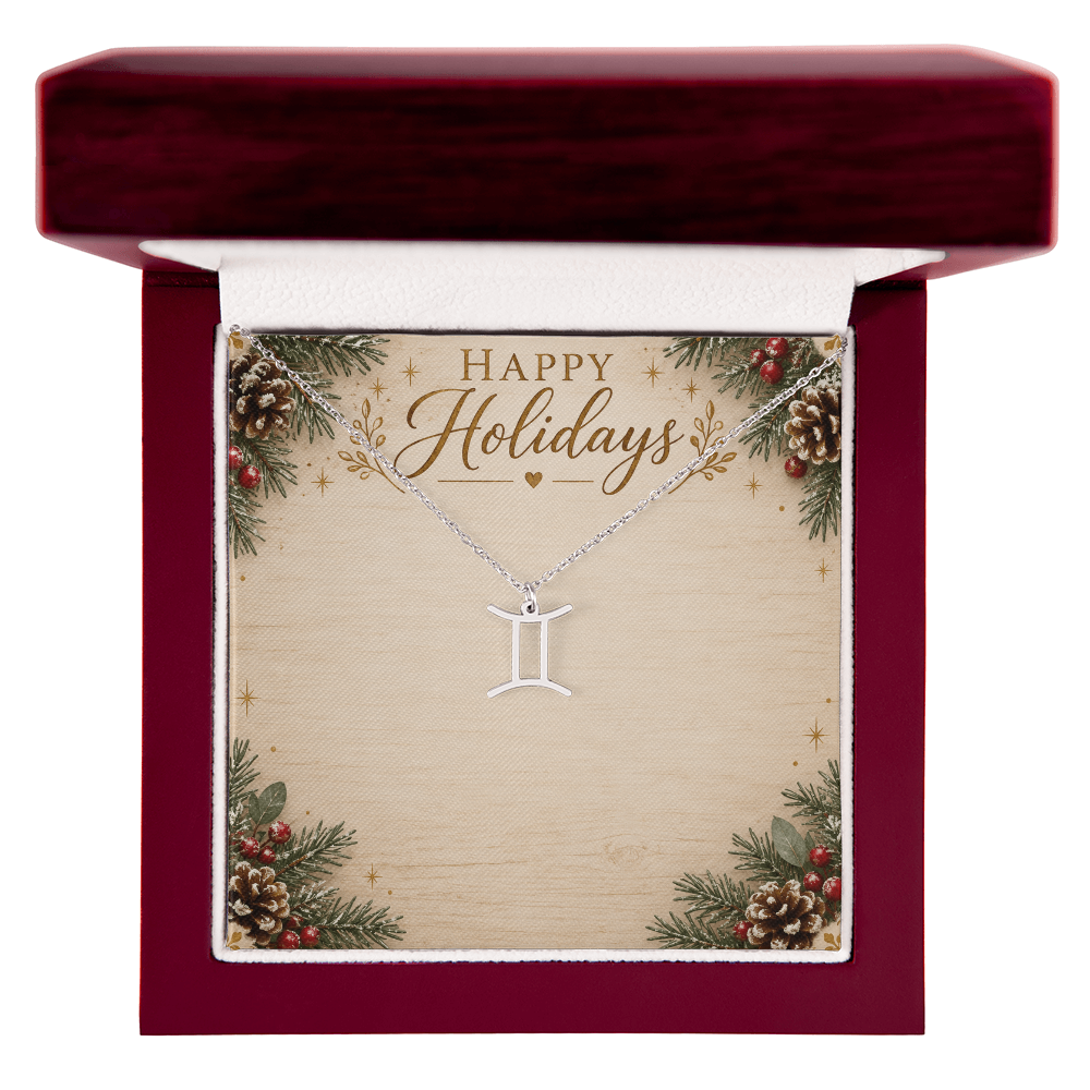Zodiac Pendant Holiday Gift - Happy Holidays Astrology Necklace with Luxury Message Card