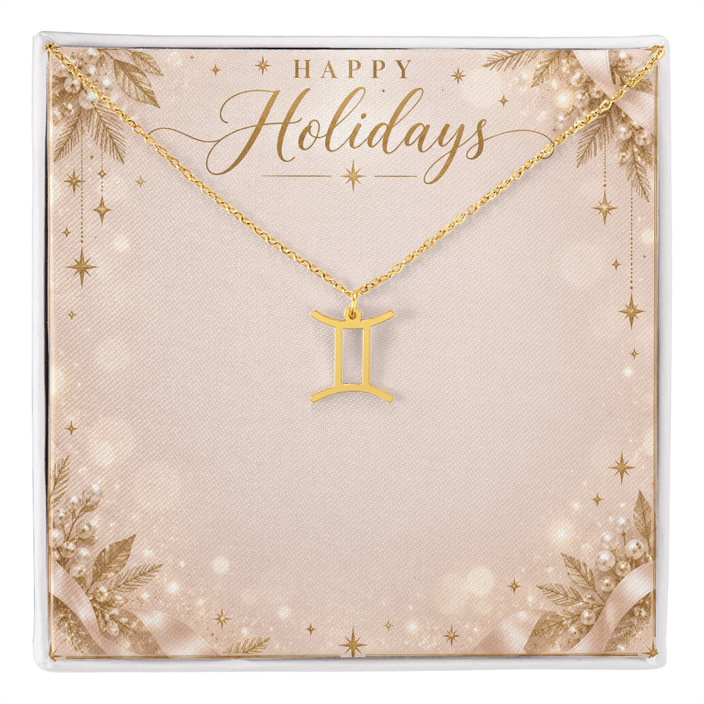 Zodiac Sign Necklace Holiday Gift – Astrology Pendant with Happy Holidays Message Card