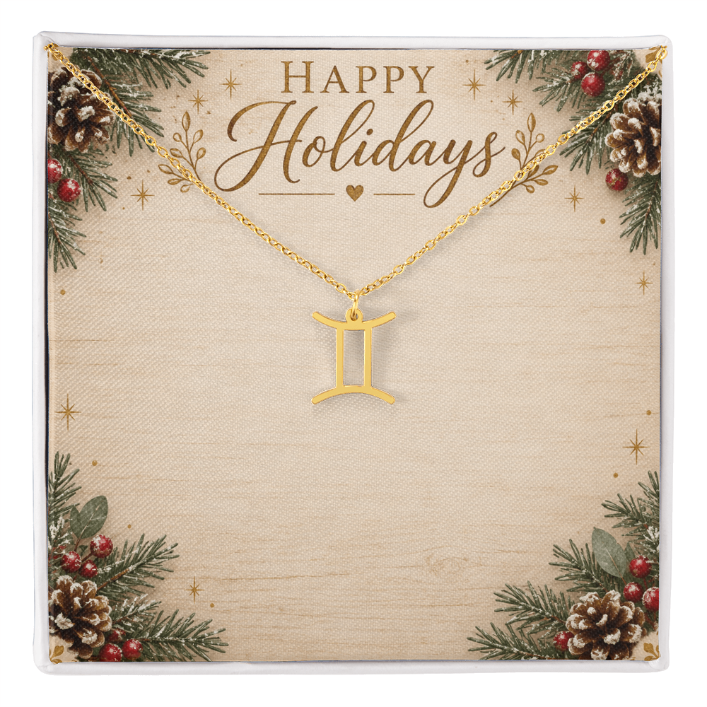 Zodiac Pendant Holiday Gift - Happy Holidays Astrology Necklace with Luxury Message Card