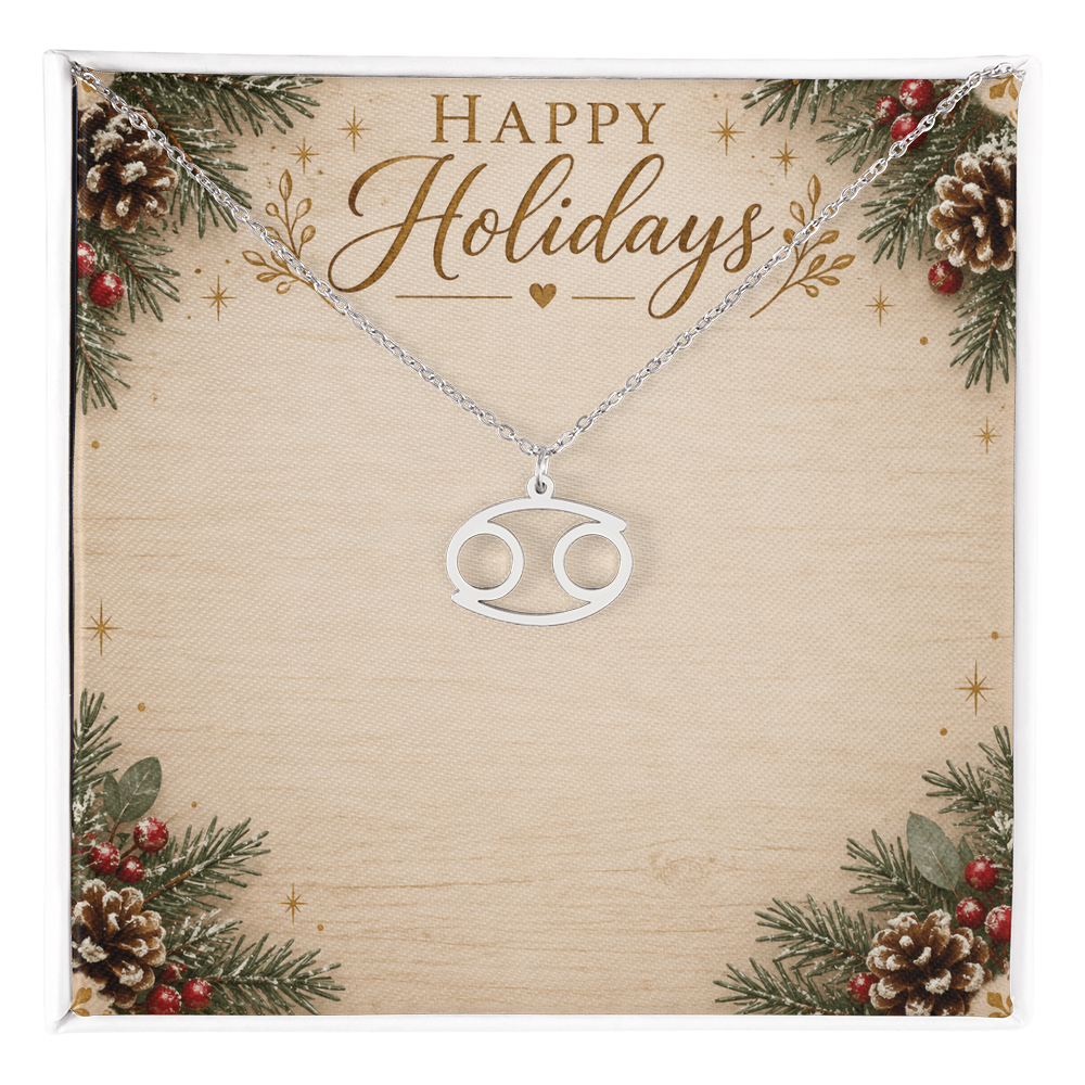 Zodiac Pendant Holiday Gift - Happy Holidays Astrology Necklace with Luxury Message Card
