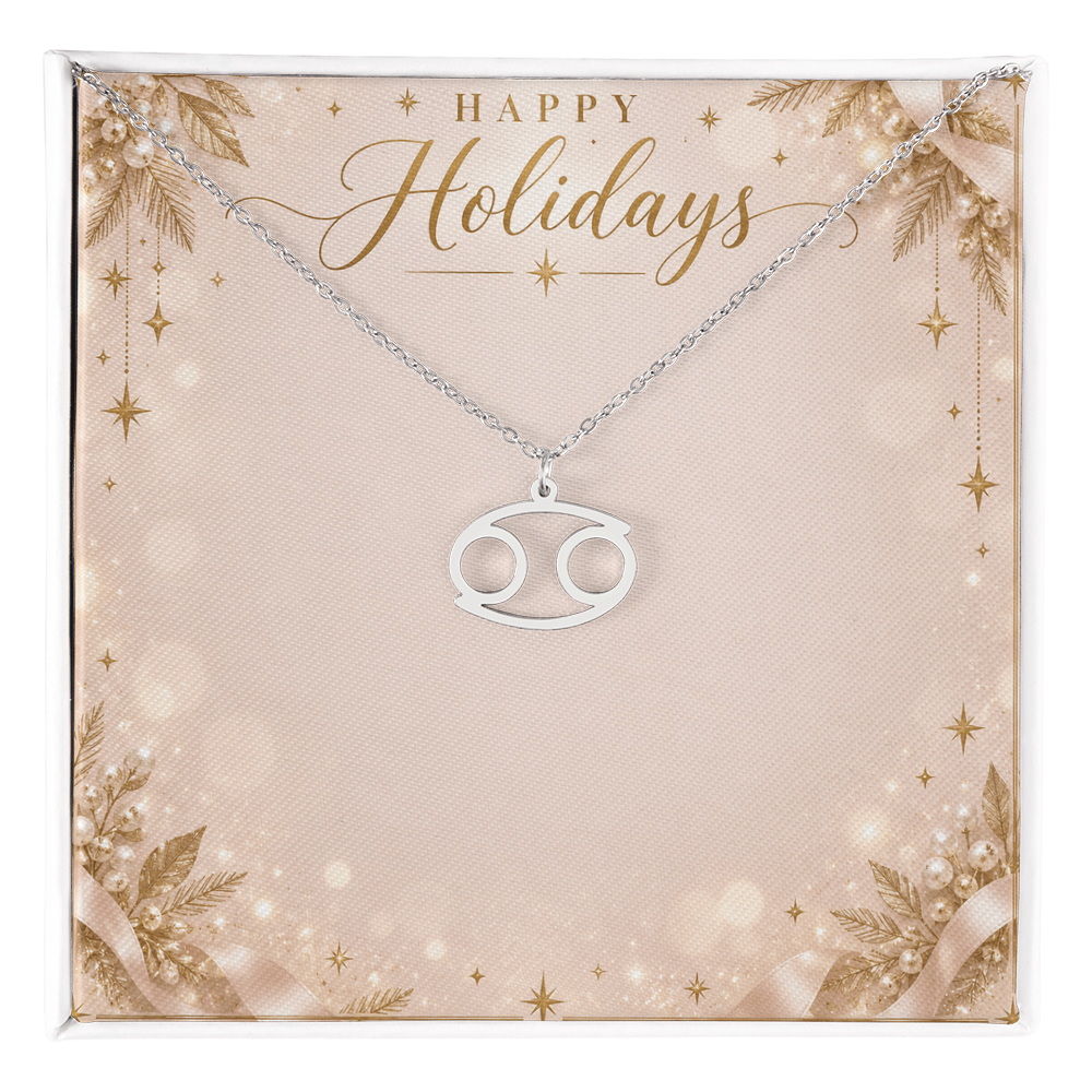 Zodiac Sign Necklace Holiday Gift – Astrology Pendant with Happy Holidays Message Card