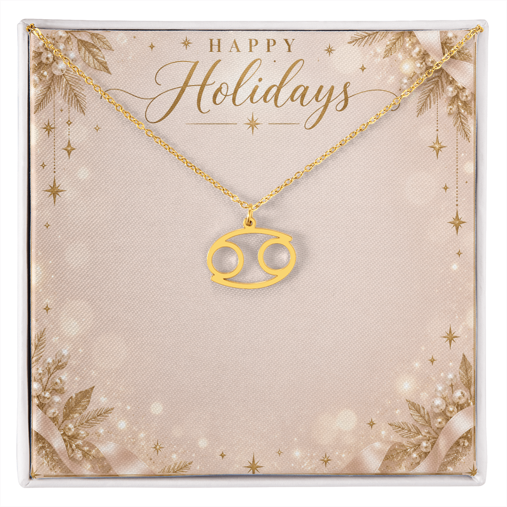 Zodiac Sign Necklace Holiday Gift – Astrology Pendant with Happy Holidays Message Card