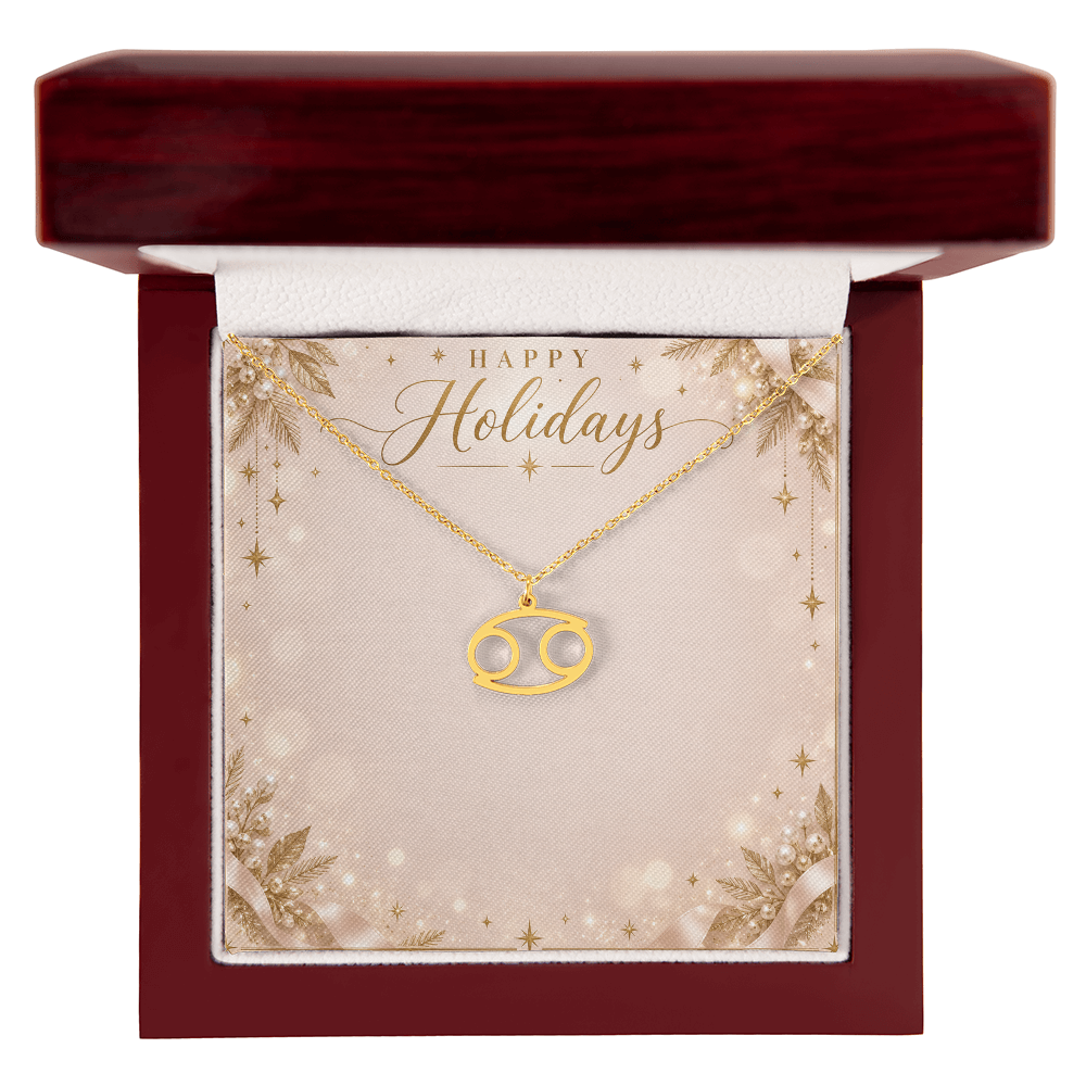 Zodiac Sign Necklace Holiday Gift – Astrology Pendant with Happy Holidays Message Card