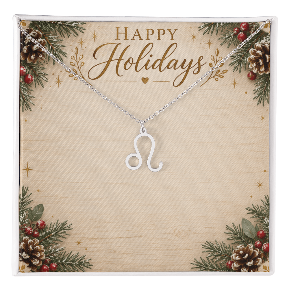 Zodiac Pendant Holiday Gift - Happy Holidays Astrology Necklace with Luxury Message Card