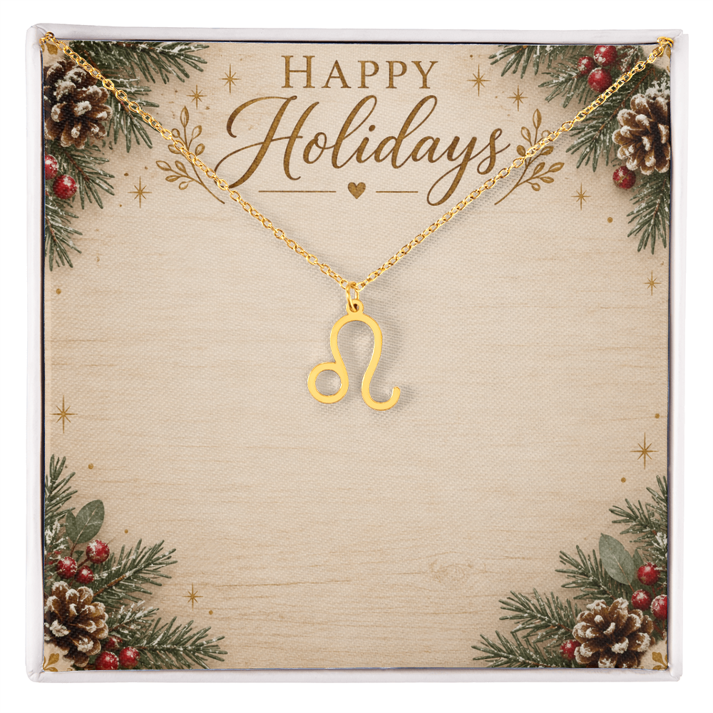Zodiac Pendant Holiday Gift - Happy Holidays Astrology Necklace with Luxury Message Card