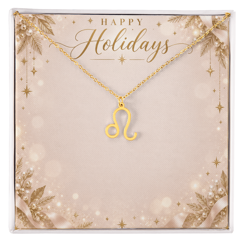 Zodiac Sign Necklace Holiday Gift – Astrology Pendant with Happy Holidays Message Card