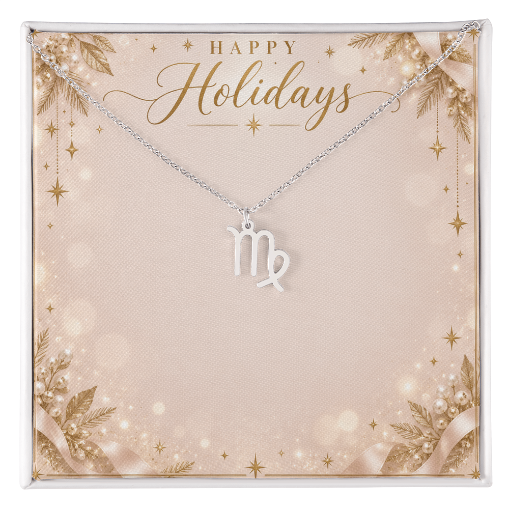 Zodiac Sign Necklace Holiday Gift – Astrology Pendant with Happy Holidays Message Card