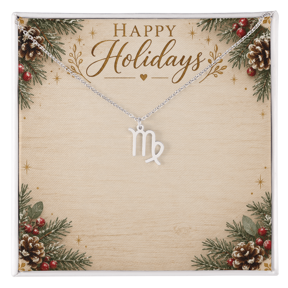 Zodiac Pendant Holiday Gift - Happy Holidays Astrology Necklace with Luxury Message Card