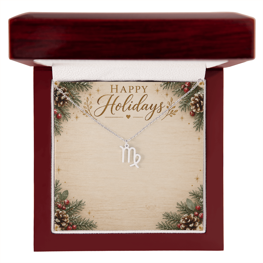 Zodiac Pendant Holiday Gift - Happy Holidays Astrology Necklace with Luxury Message Card