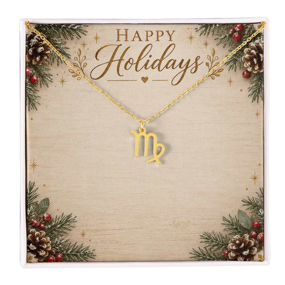 Zodiac Pendant Holiday Gift - Happy Holidays Astrology Necklace with Luxury Message Card