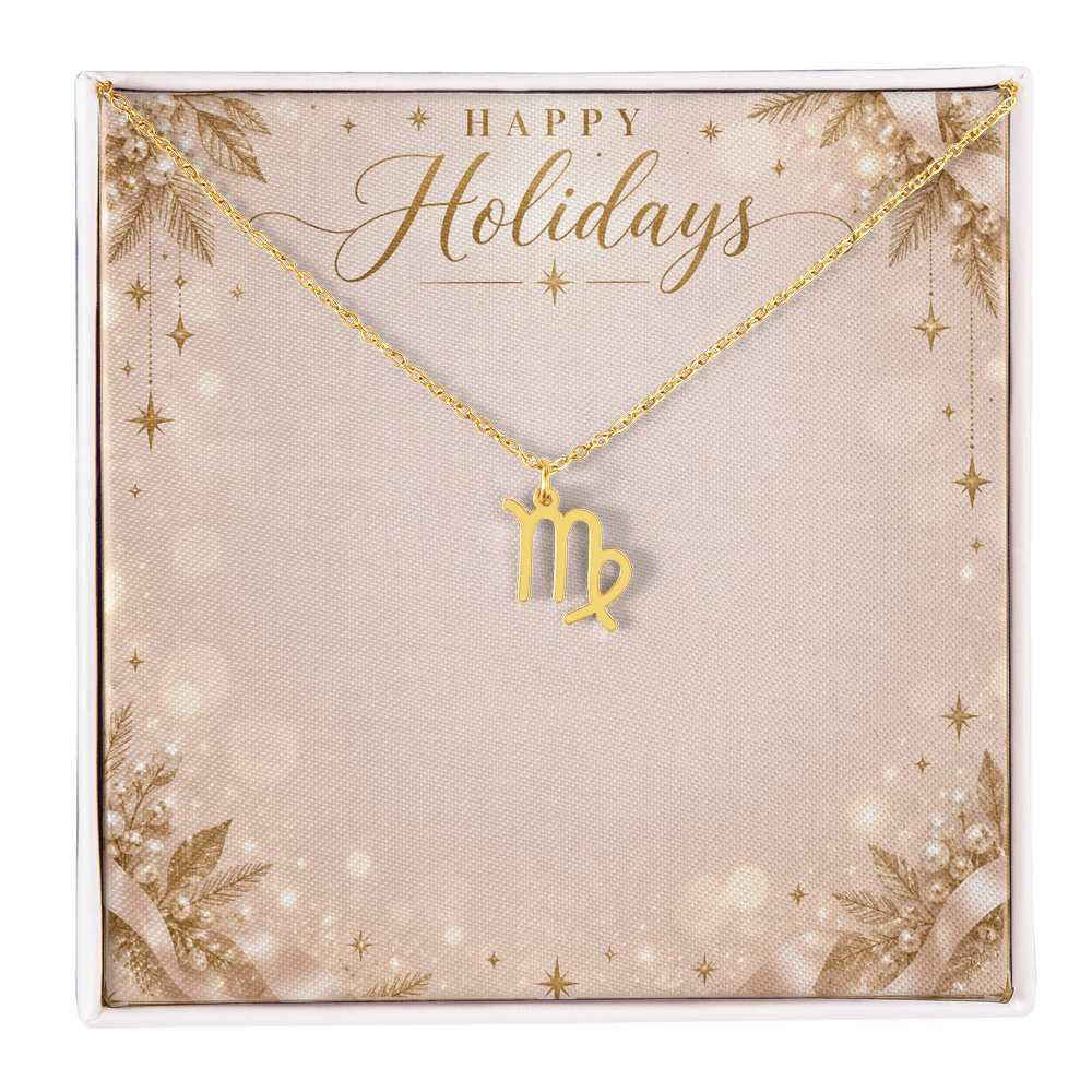 Zodiac Sign Necklace Holiday Gift – Astrology Pendant with Happy Holidays Message Card