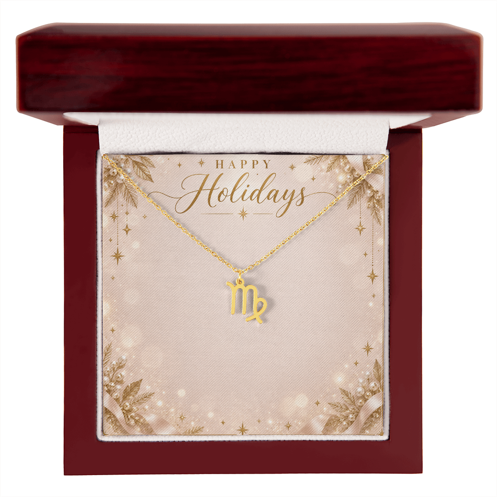 Zodiac Sign Necklace Holiday Gift – Astrology Pendant with Happy Holidays Message Card