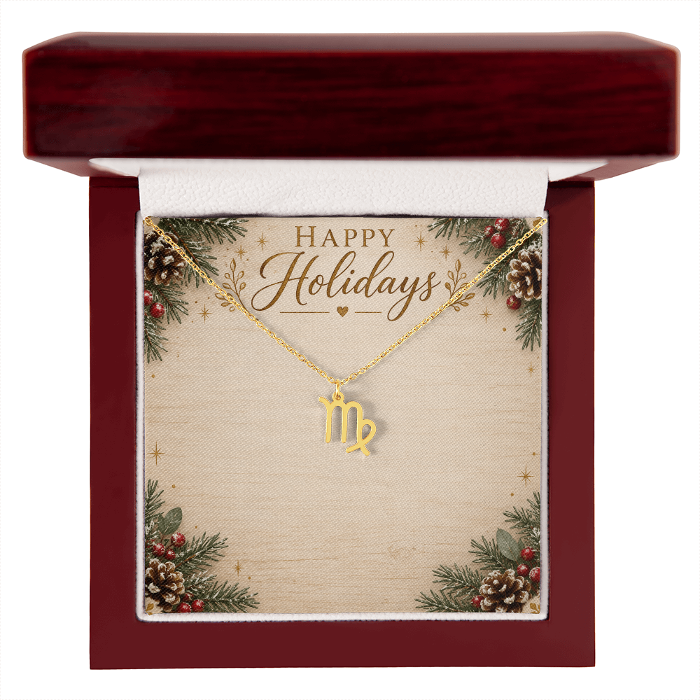 Zodiac Pendant Holiday Gift - Happy Holidays Astrology Necklace with Luxury Message Card