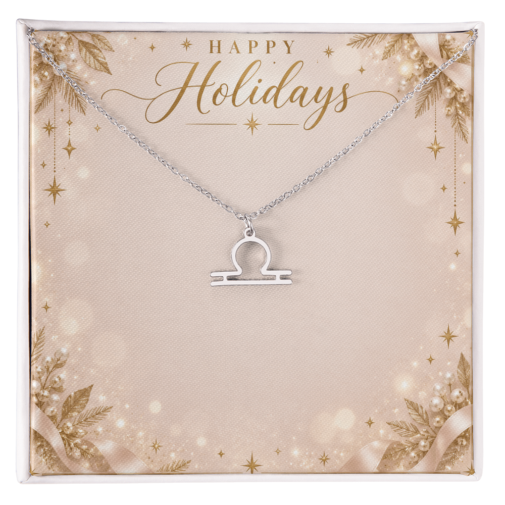 Zodiac Sign Necklace Holiday Gift – Astrology Pendant with Happy Holidays Message Card