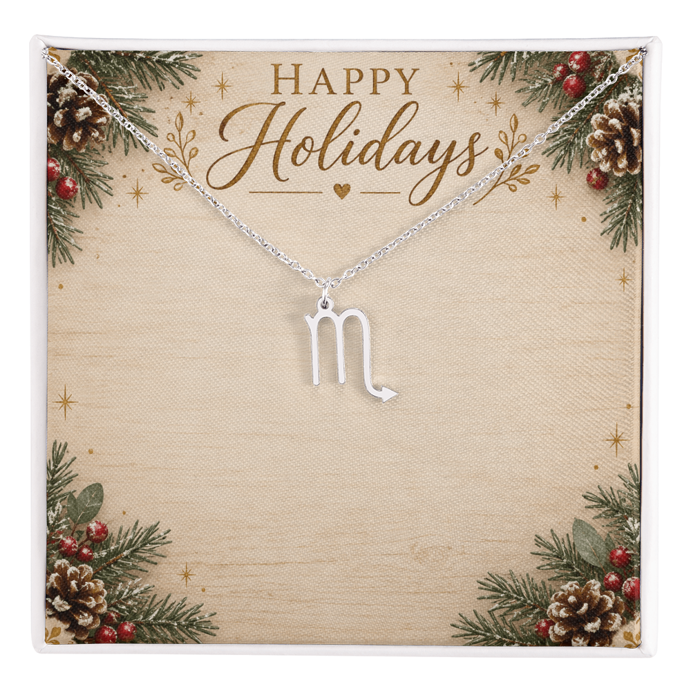 Zodiac Pendant Holiday Gift - Happy Holidays Astrology Necklace with Luxury Message Card