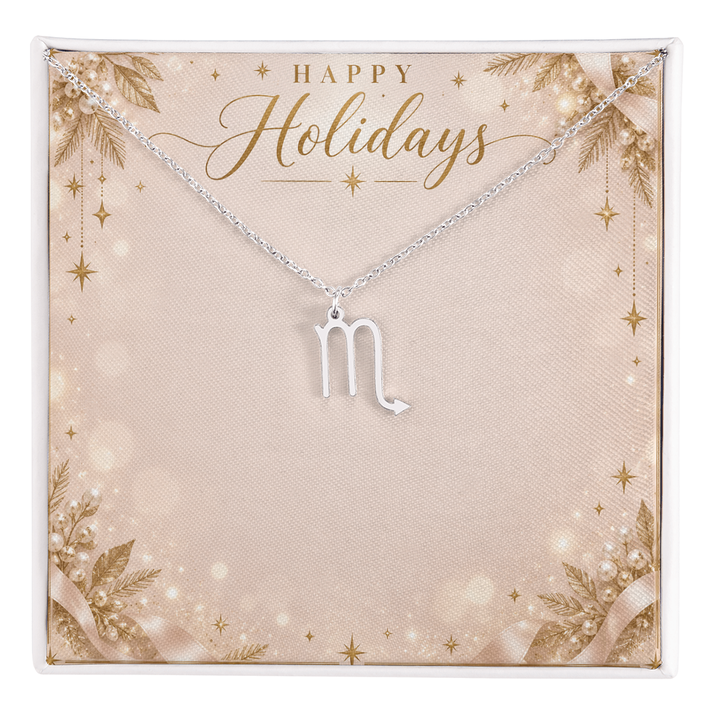 Zodiac Sign Necklace Holiday Gift – Astrology Pendant with Happy Holidays Message Card