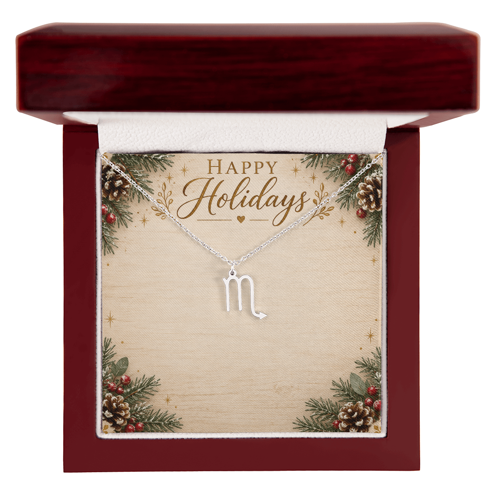Zodiac Pendant Holiday Gift - Happy Holidays Astrology Necklace with Luxury Message Card