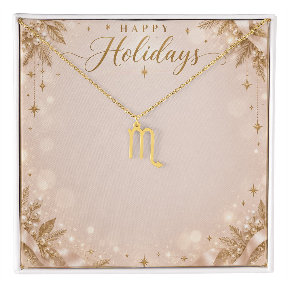 Zodiac Sign Necklace Holiday Gift – Astrology Pendant with Happy Holidays Message Card