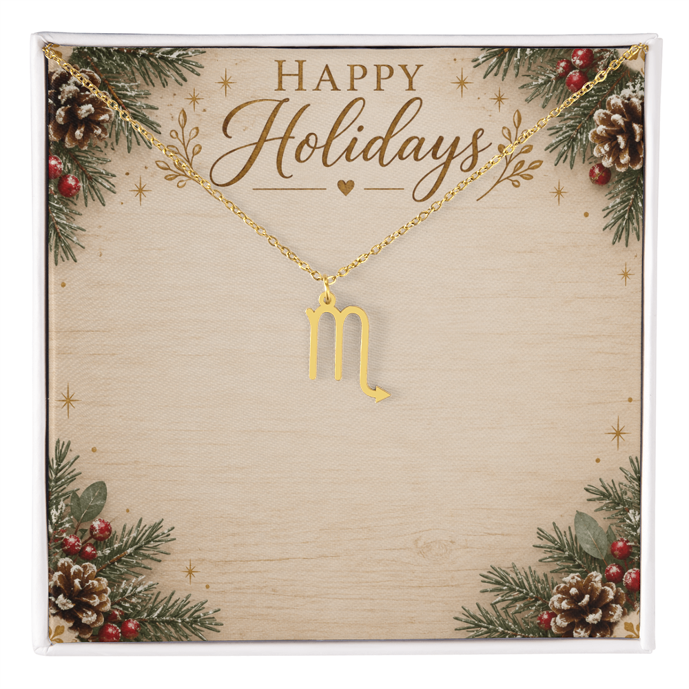 Zodiac Pendant Holiday Gift - Happy Holidays Astrology Necklace with Luxury Message Card