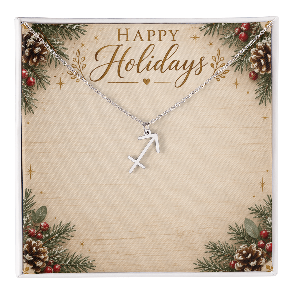 Zodiac Pendant Holiday Gift - Happy Holidays Astrology Necklace with Luxury Message Card