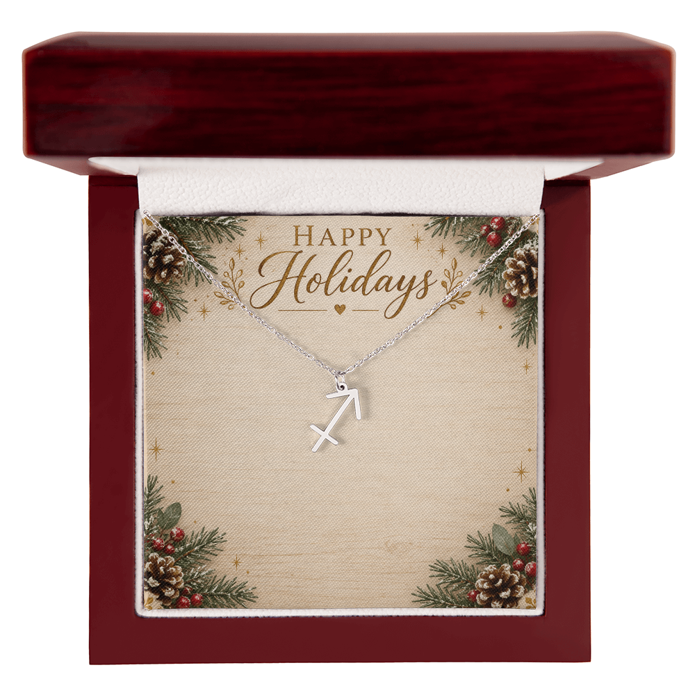 Zodiac Pendant Holiday Gift - Happy Holidays Astrology Necklace with Luxury Message Card