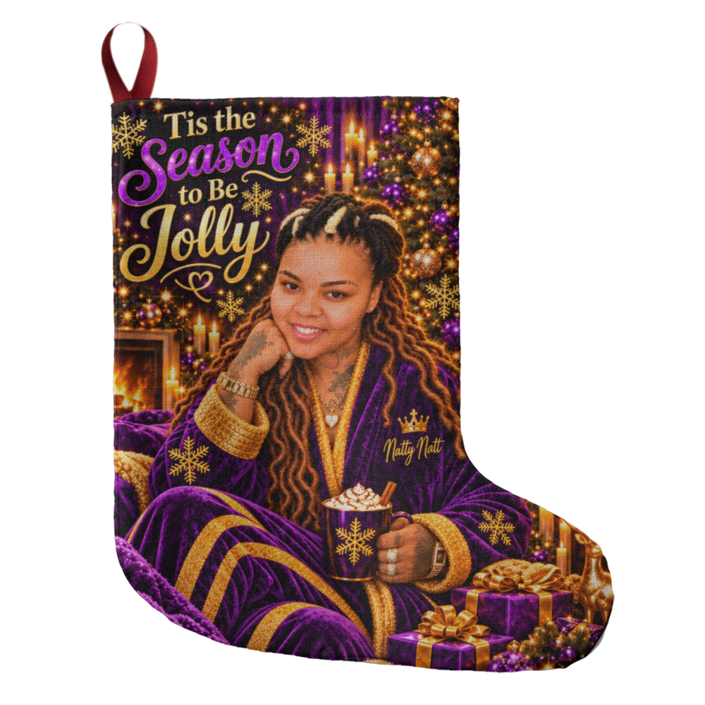 Natty Nat Tis the Season to Be Jolly Giant Christmas Stocking – Purple Gold Luxury Holiday Stocking