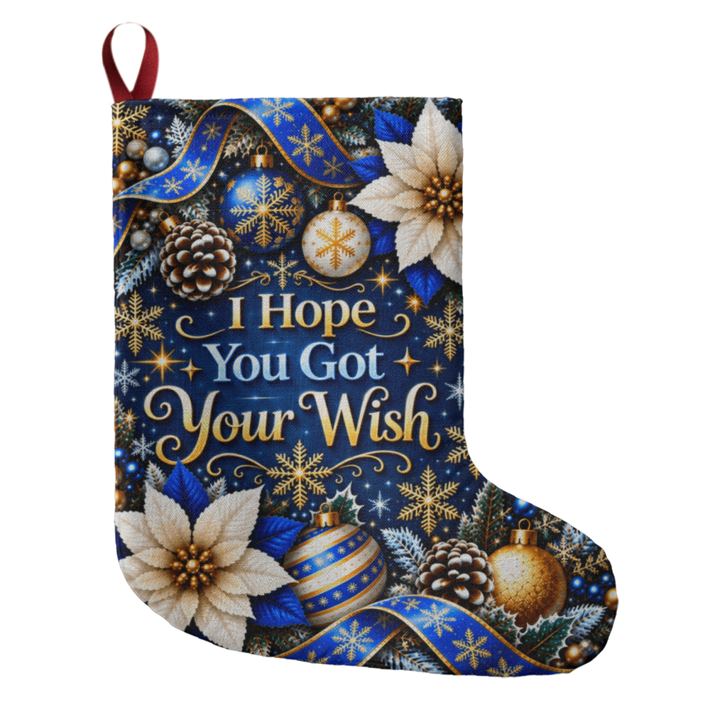I Hope You Got Your Wish Giant Christmas Stocking – Blue Gold Luxury Holiday Stocking Decor