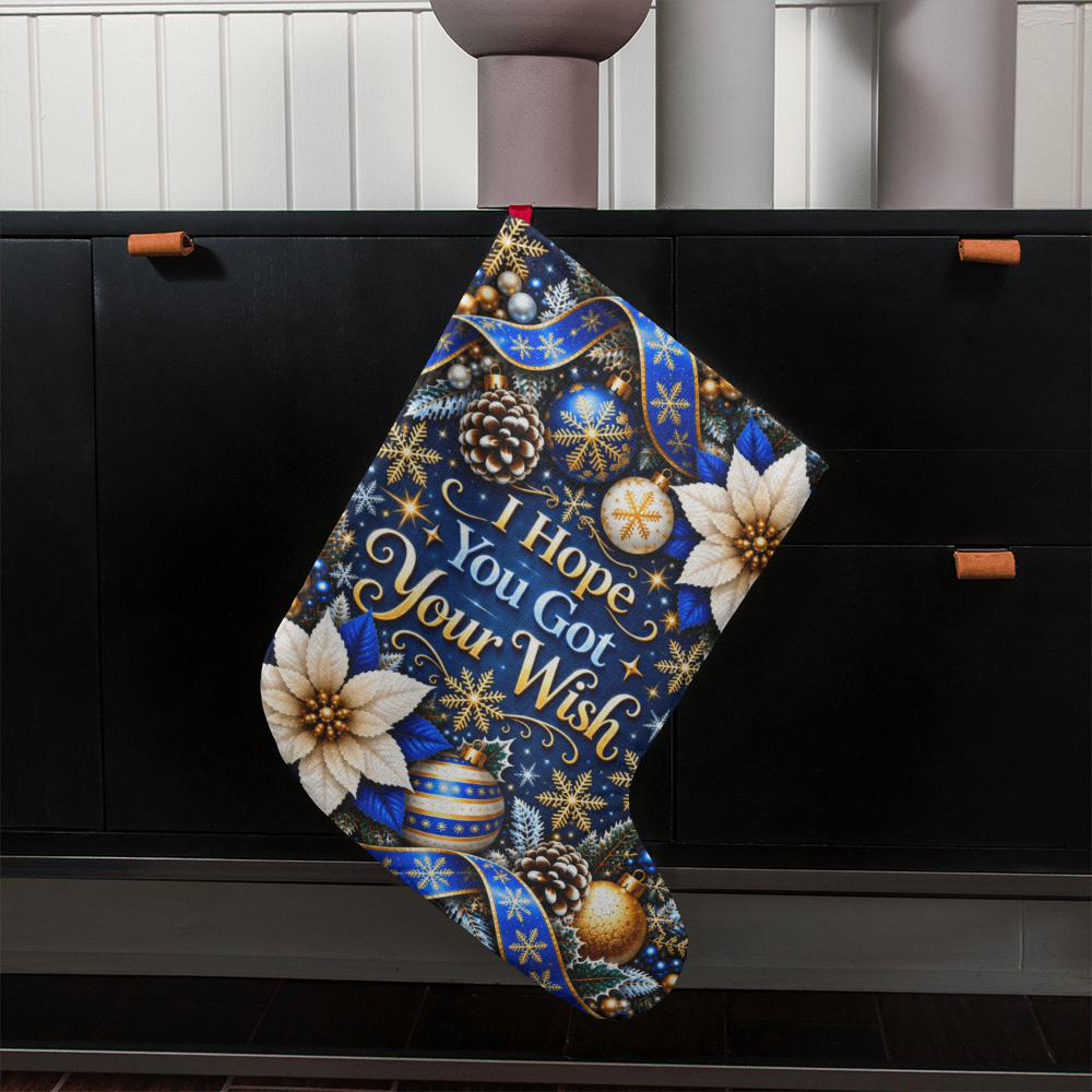 I Hope You Got Your Wish Giant Christmas Stocking – Blue Gold Luxury Holiday Stocking Decor