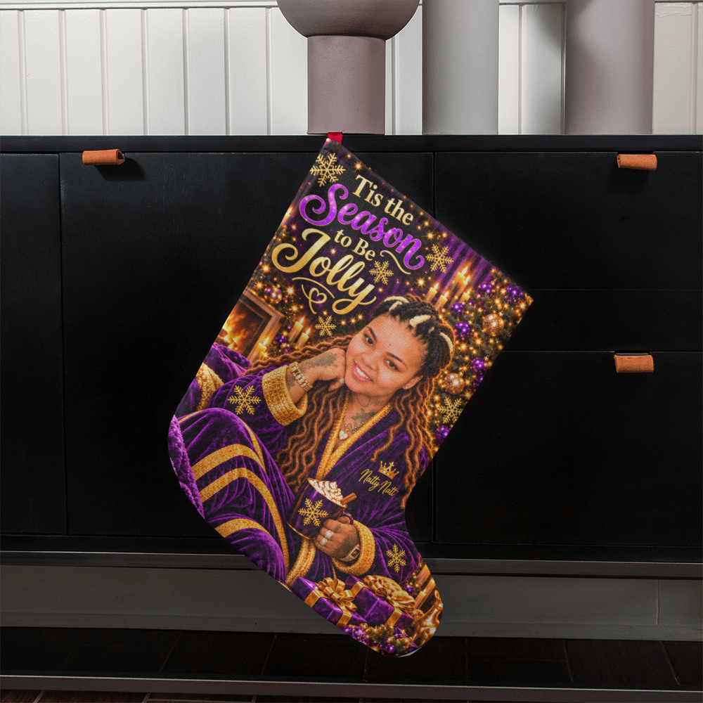 Natty Nat Tis the Season to Be Jolly Giant Christmas Stocking – Purple Gold Luxury Holiday Stocking