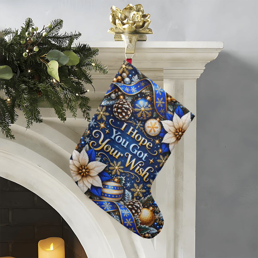 I Hope You Got Your Wish Giant Christmas Stocking – Blue Gold Luxury Holiday Stocking Decor