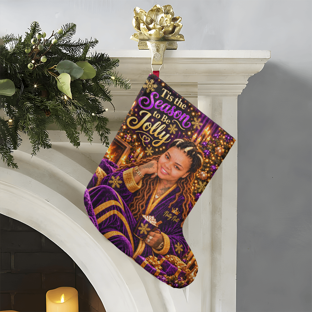 Natty Nat Tis the Season to Be Jolly Giant Christmas Stocking – Purple Gold Luxury Holiday Stocking