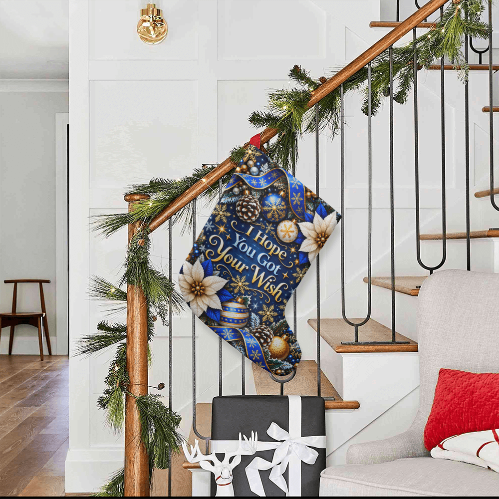 I Hope You Got Your Wish Giant Christmas Stocking – Blue Gold Luxury Holiday Stocking Decor