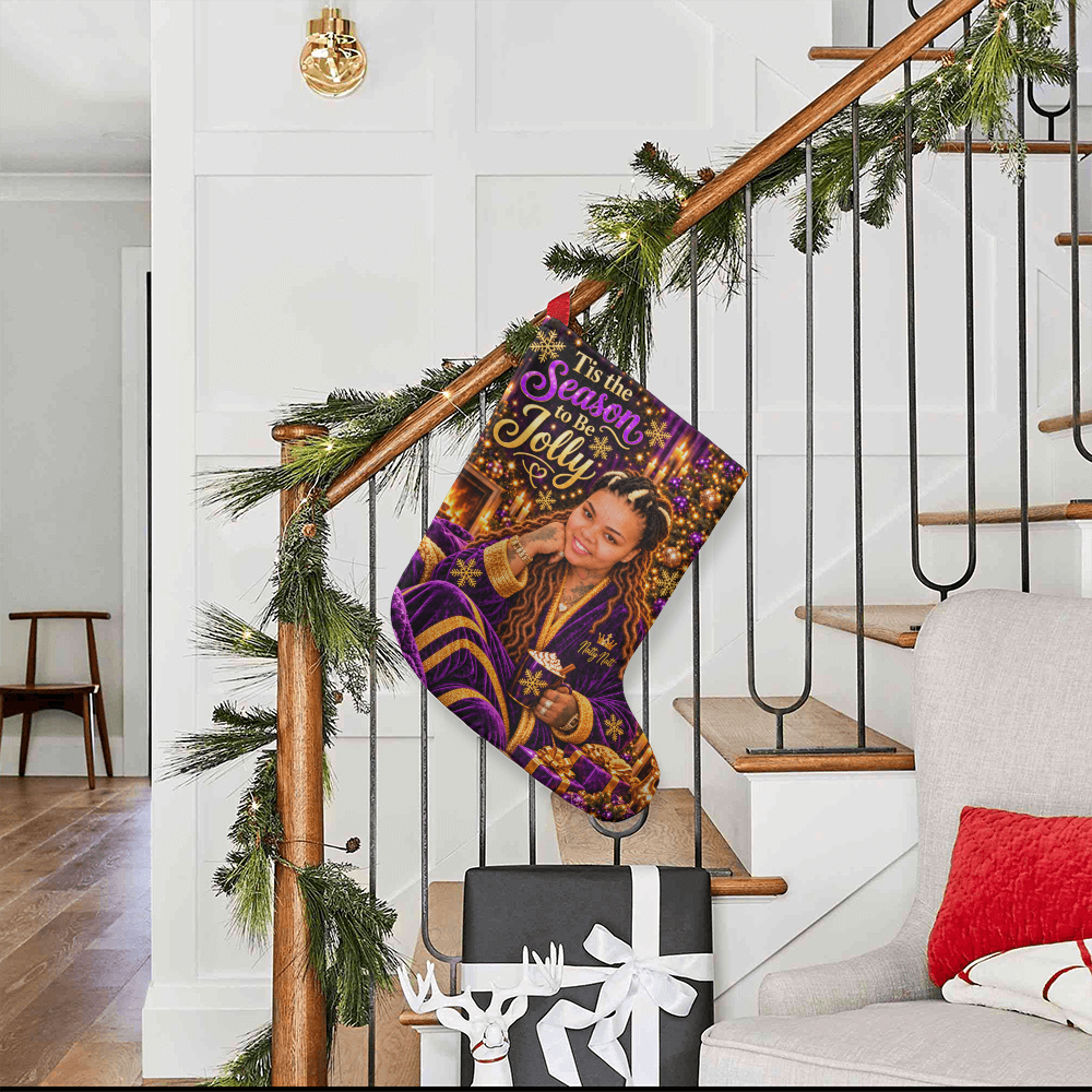 Natty Nat Tis the Season to Be Jolly Giant Christmas Stocking – Purple Gold Luxury Holiday Stocking