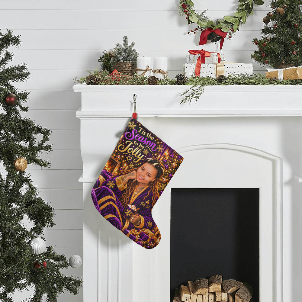 Natty Nat Tis the Season to Be Jolly Giant Christmas Stocking – Purple Gold Luxury Holiday Stocking