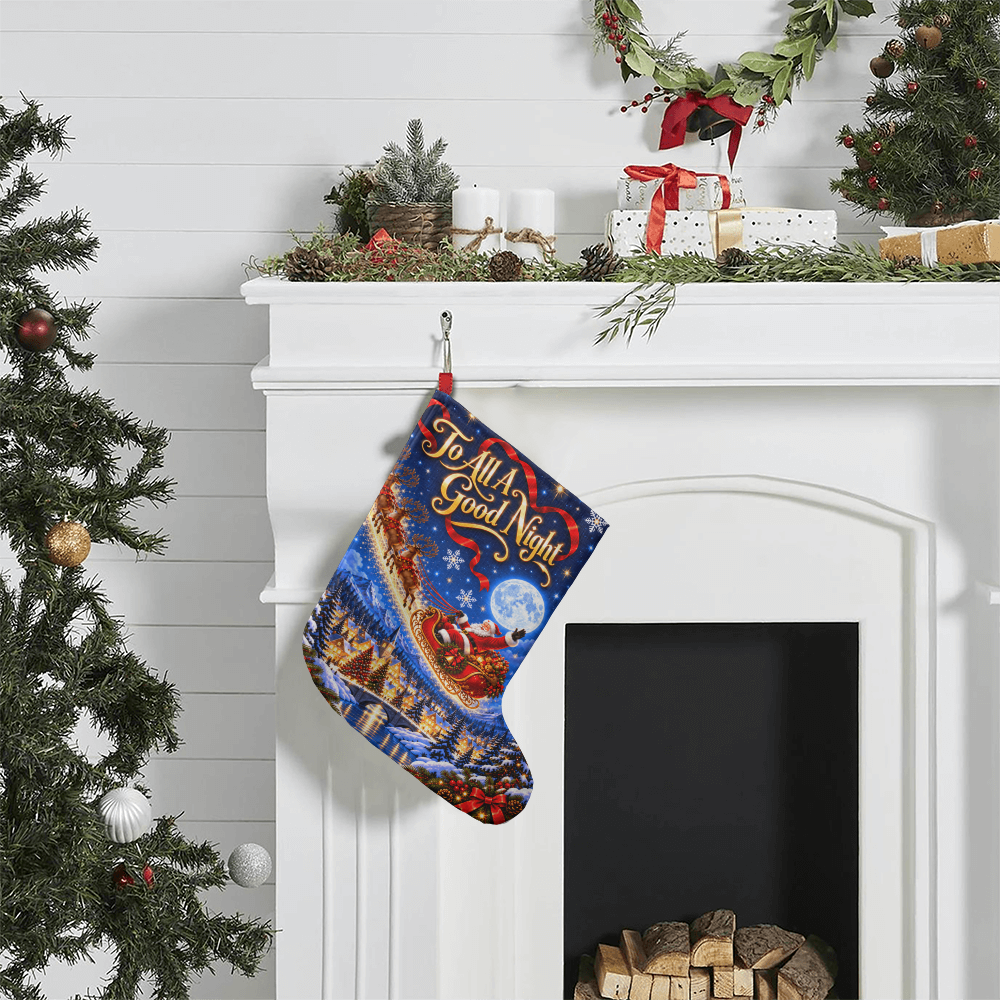To All A Good Night Giant Christmas Stocking – Santa Sleigh & Reindeer Holiday Stocking Decor