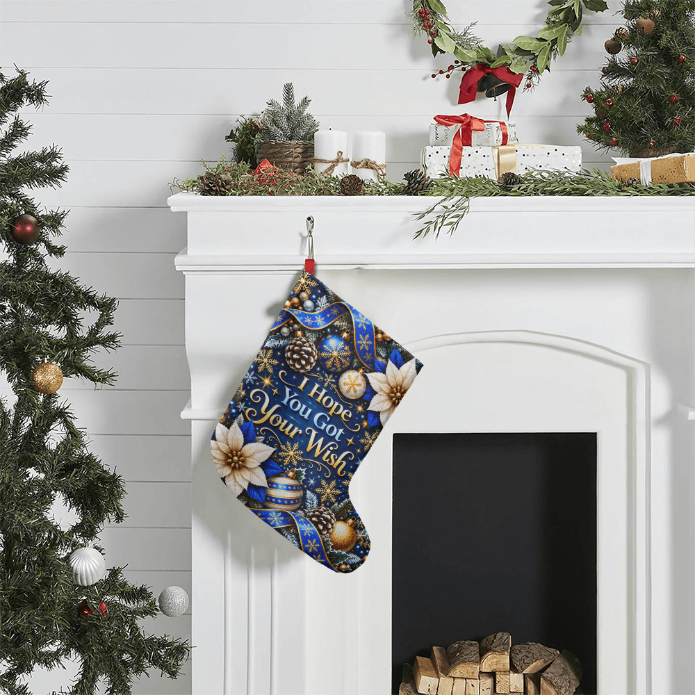 I Hope You Got Your Wish Giant Christmas Stocking – Blue Gold Luxury Holiday Stocking Decor