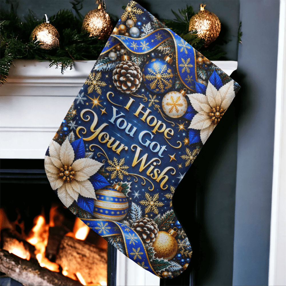 I Hope You Got Your Wish Giant Christmas Stocking – Blue Gold Luxury Holiday Stocking Decor