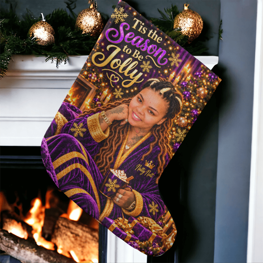 Natty Nat Tis the Season to Be Jolly Giant Christmas Stocking – Purple Gold Luxury Holiday Stocking