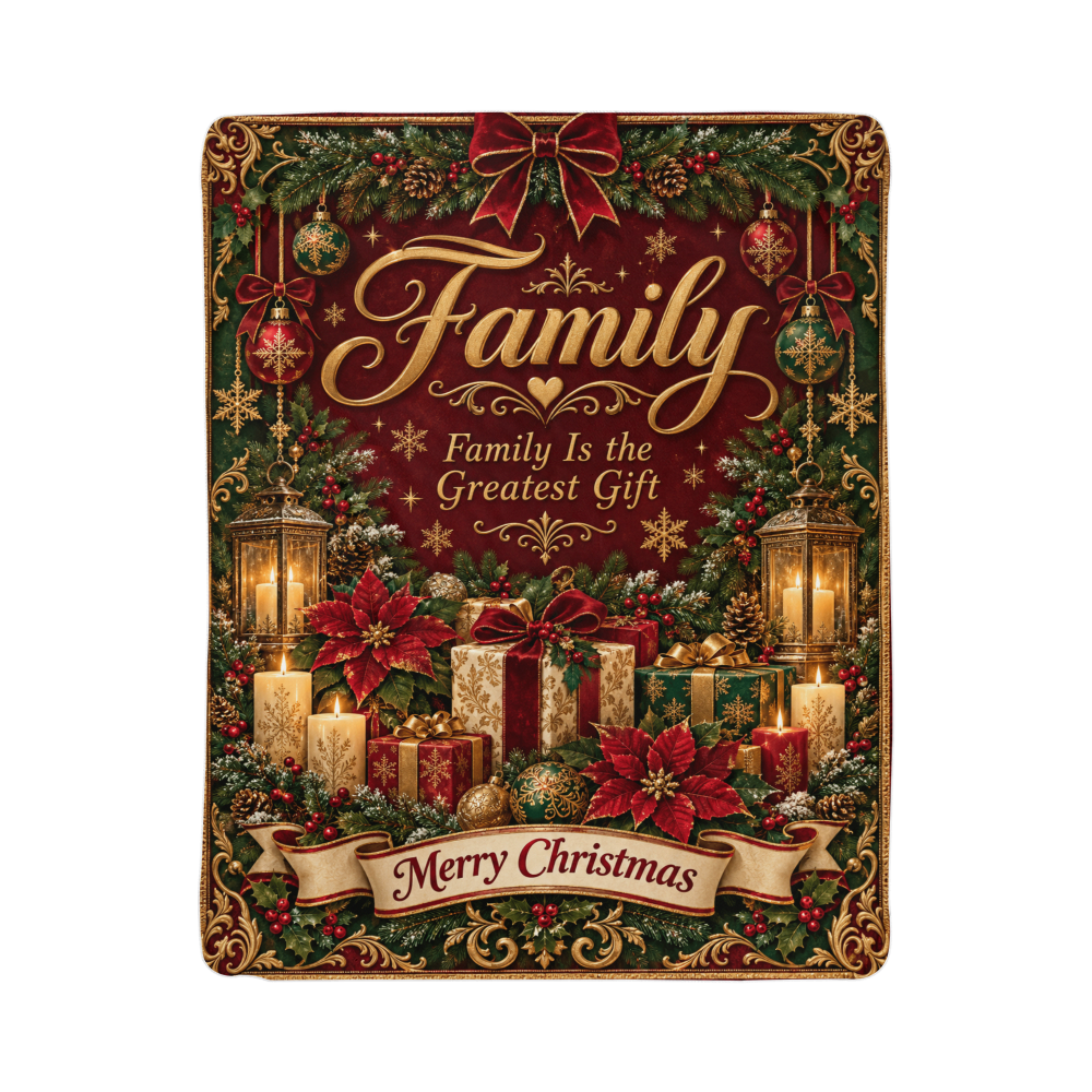 Family Christmas Sherpa Fleece Blanket – Luxury Holiday Family Gift, Cozy Christmas Throw Blanket