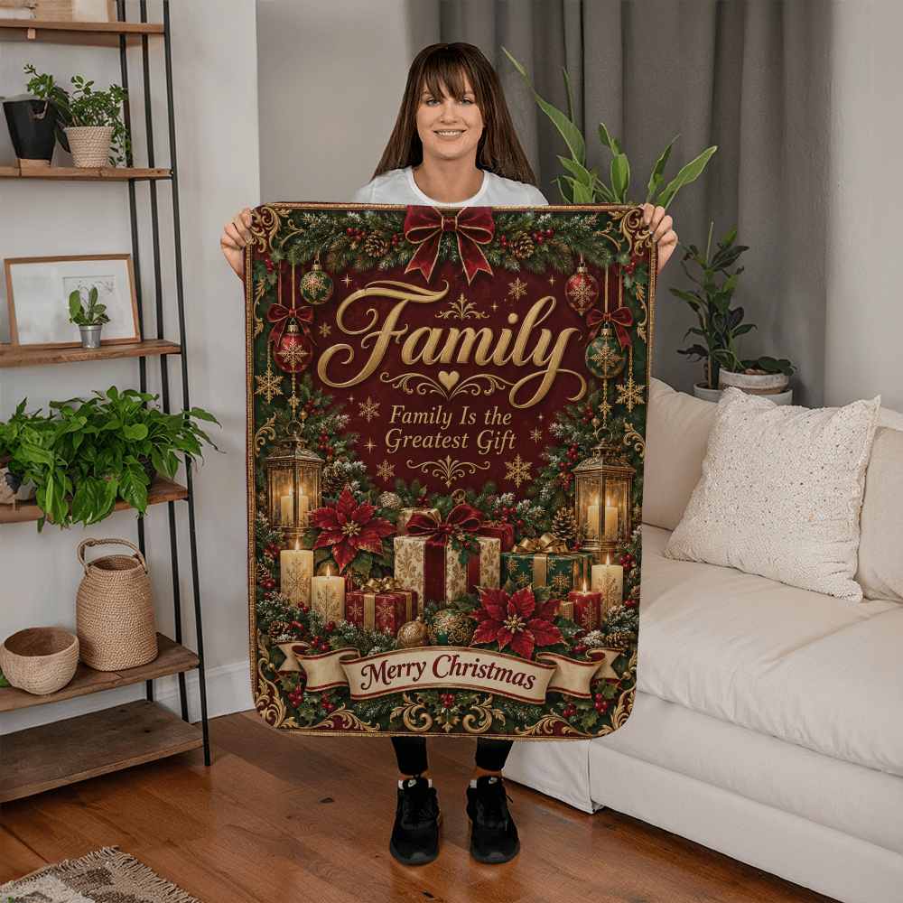 Family Christmas Sherpa Fleece Blanket – Luxury Holiday Family Gift, Cozy Christmas Throw Blanket