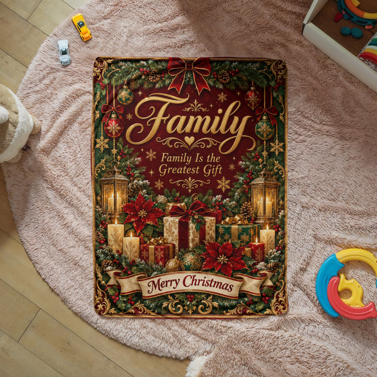 Family Christmas Sherpa Fleece Blanket – Luxury Holiday Family Gift, Cozy Christmas Throw Blanket