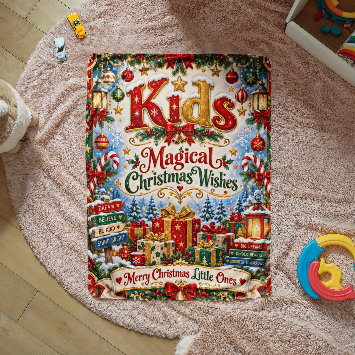Kids Christmas Sherpa Fleece Blanket – Magical Holiday Throw Blanket, Christmas Gift for Boys and Girls