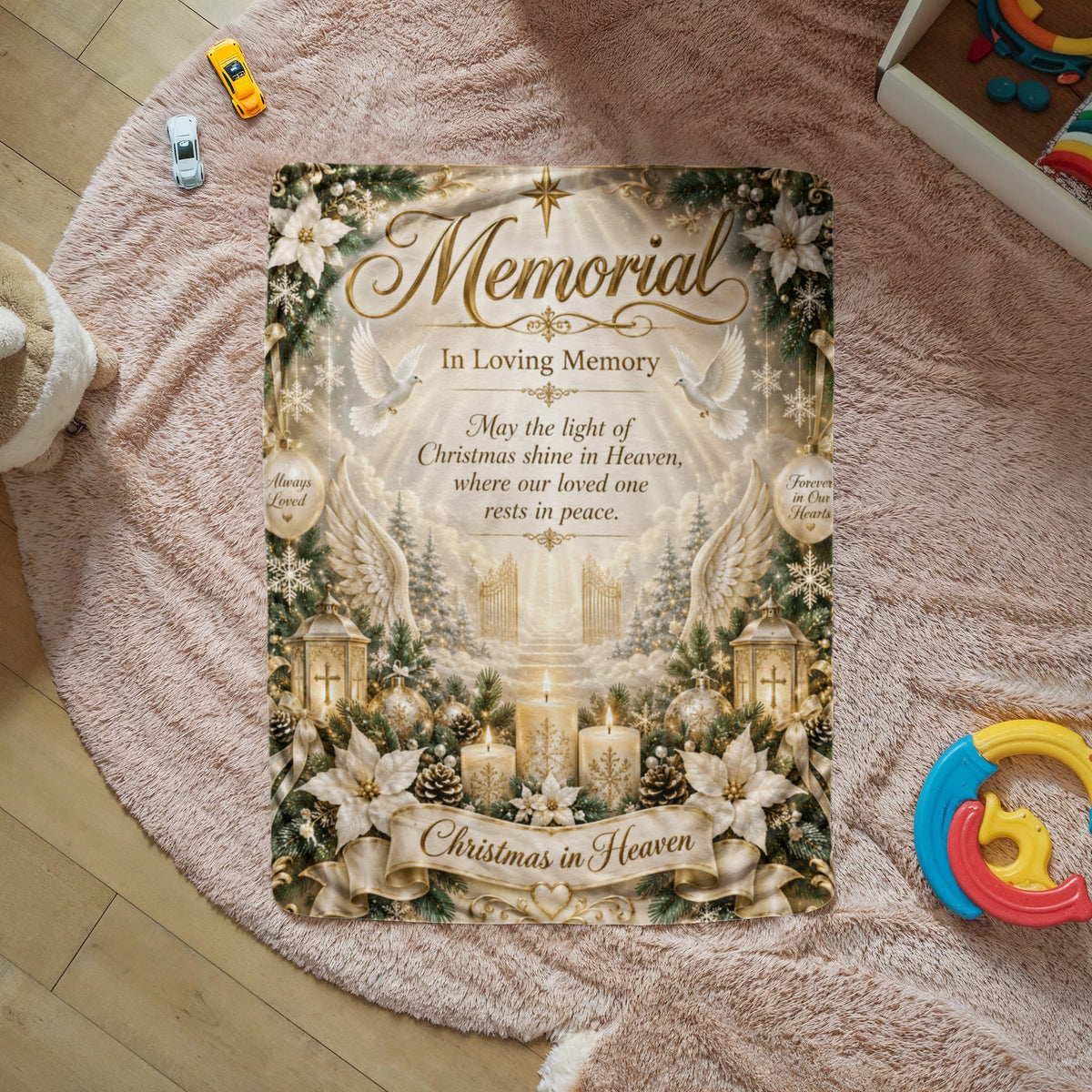 Christmas in Heaven Memorial Sherpa Fleece Blanket – Sympathy Remembrance Gift for Loss of Loved One
