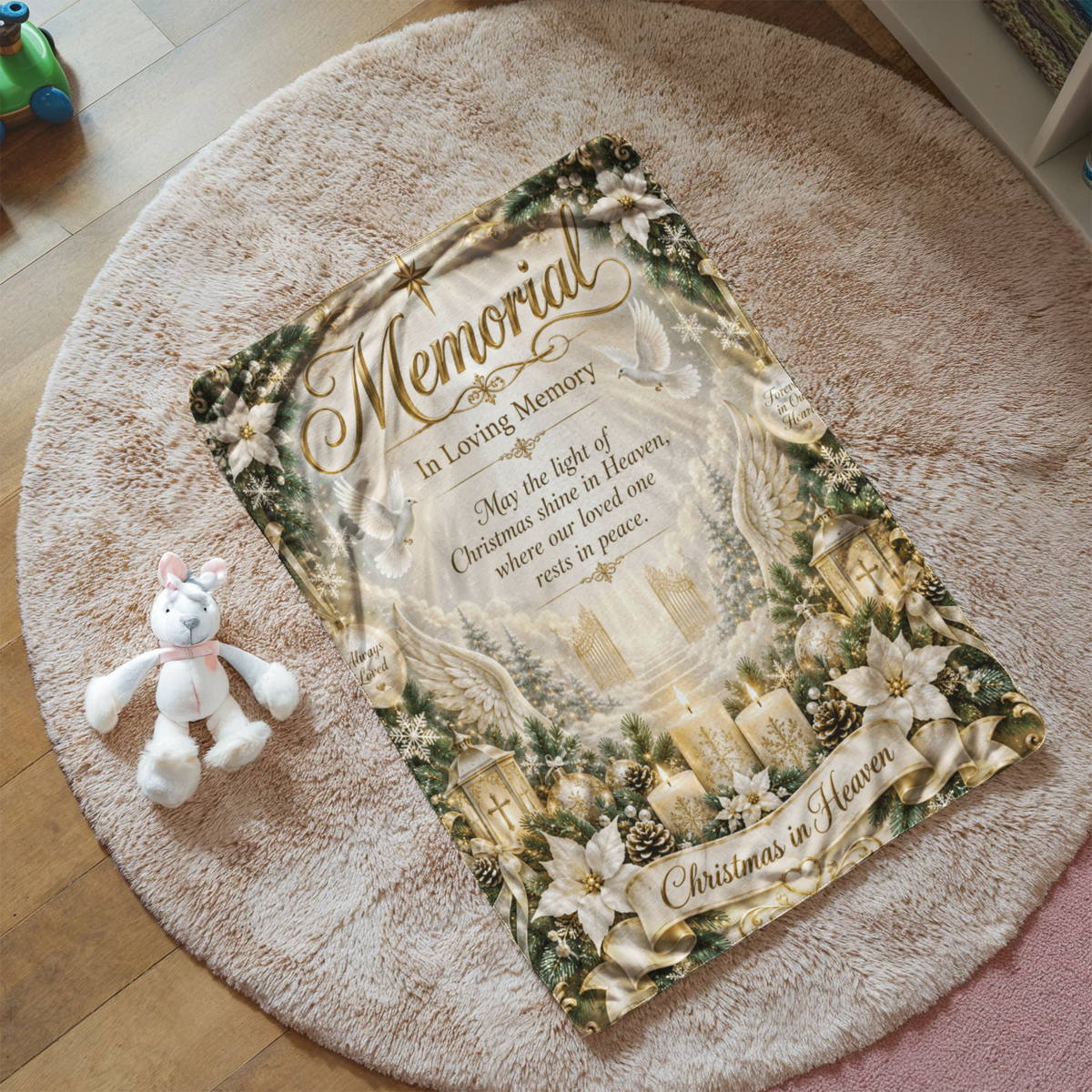 Christmas in Heaven Memorial Sherpa Fleece Blanket – Sympathy Remembrance Gift for Loss of Loved One