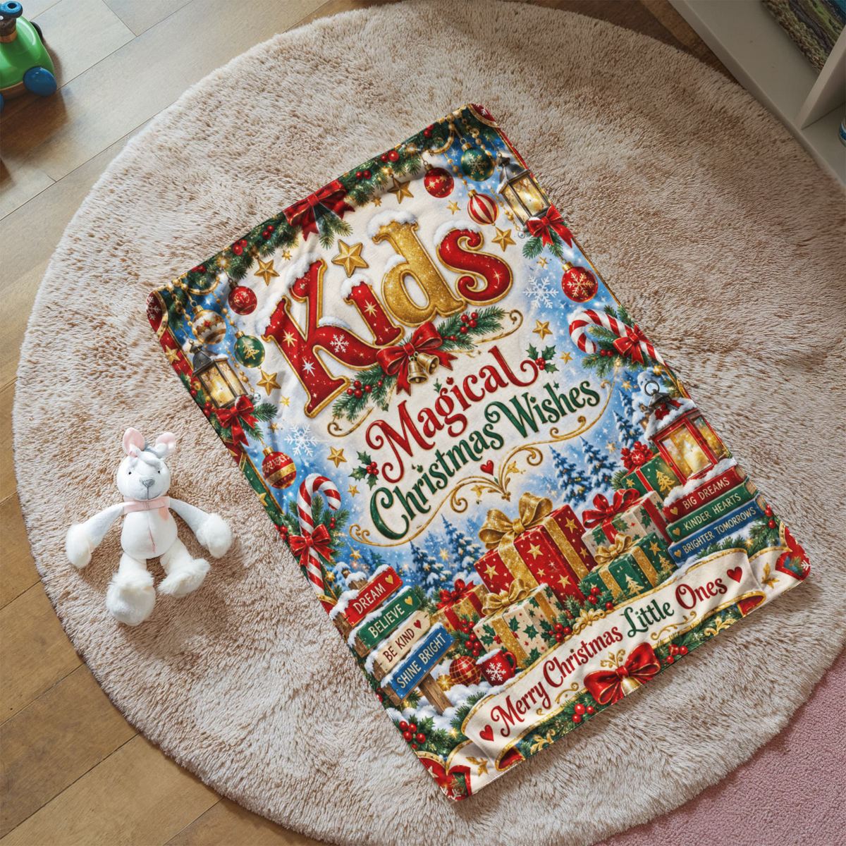 Kids Christmas Sherpa Fleece Blanket – Magical Holiday Throw Blanket, Christmas Gift for Boys and Girls