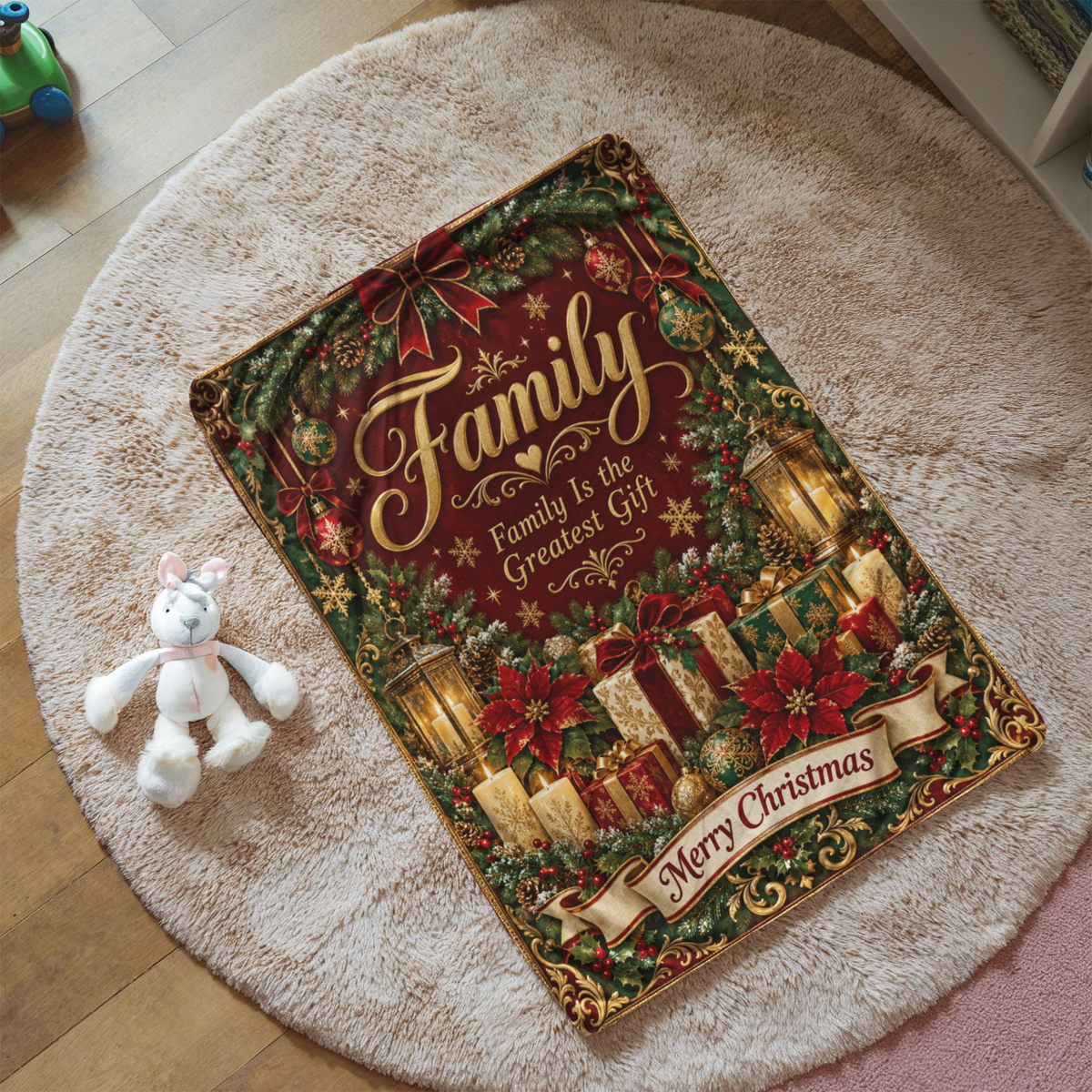 Family Christmas Sherpa Fleece Blanket – Luxury Holiday Family Gift, Cozy Christmas Throw Blanket