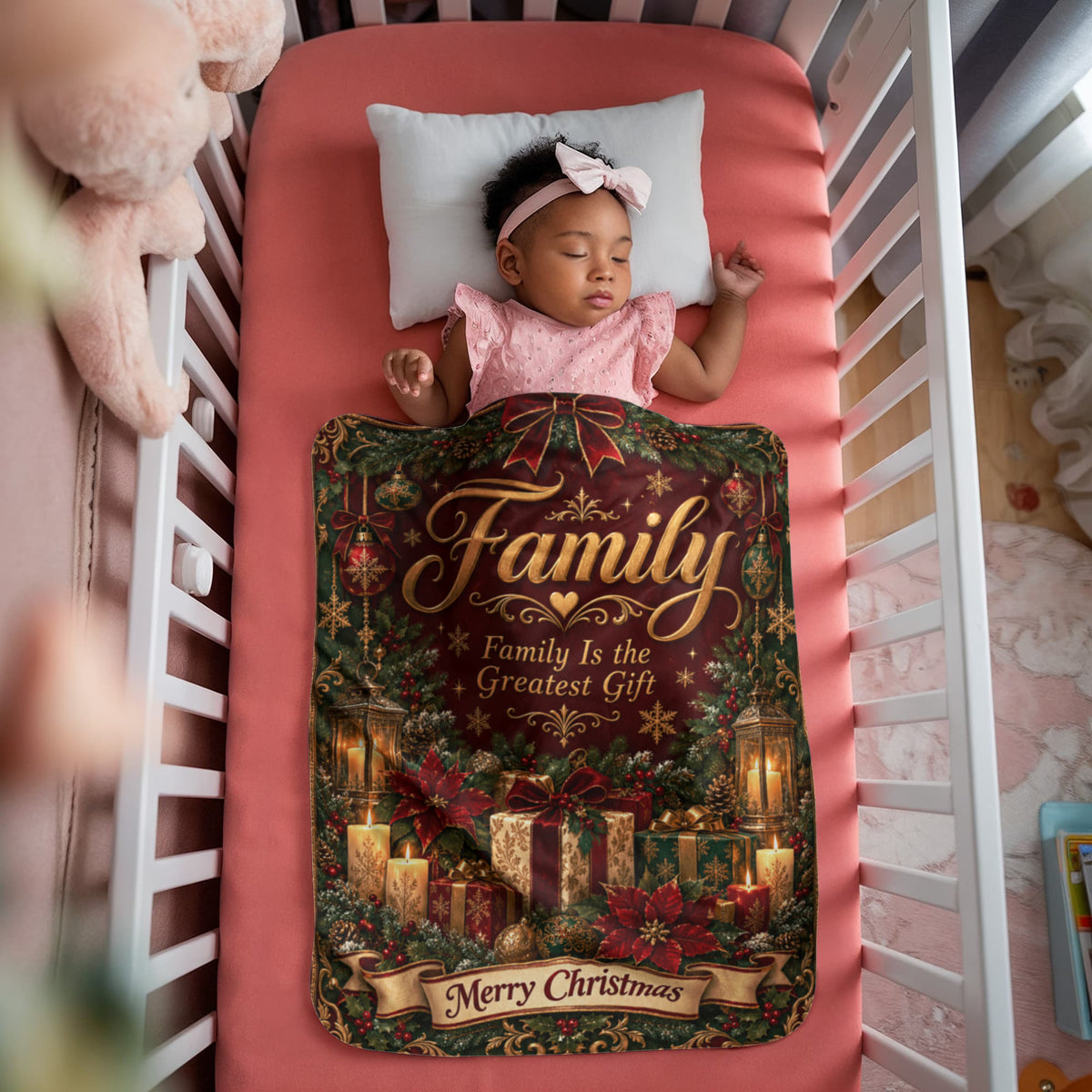Family Christmas Sherpa Fleece Blanket – Luxury Holiday Family Gift, Cozy Christmas Throw Blanket