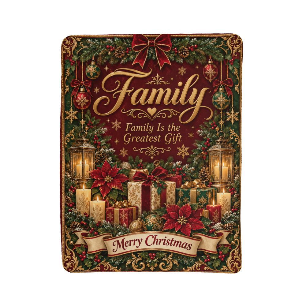 Family Christmas Sherpa Fleece Blanket – Luxury Holiday Family Gift, Cozy Christmas Throw Blanket