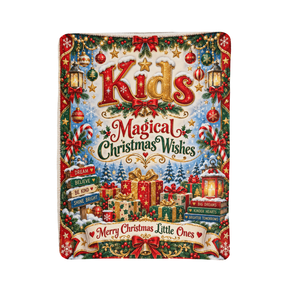 Kids Christmas Sherpa Fleece Blanket – Magical Holiday Throw Blanket, Christmas Gift for Boys and Girls