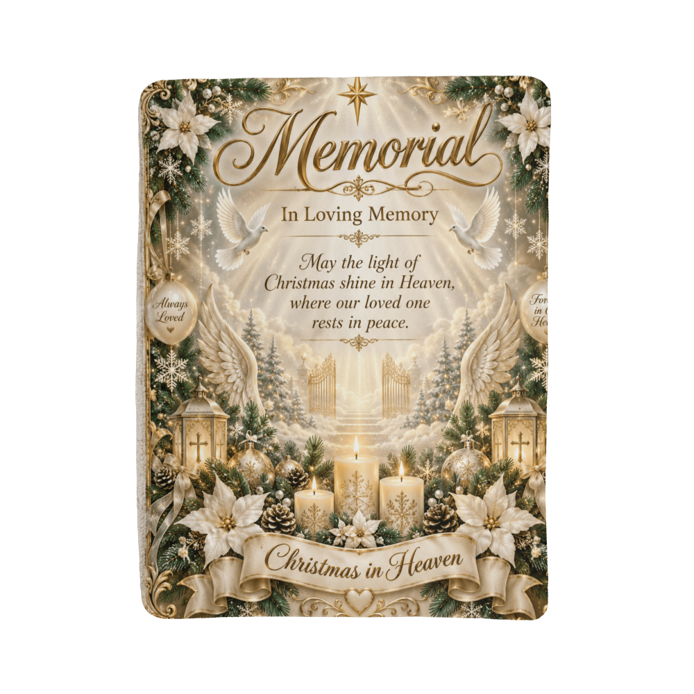 Christmas in Heaven Memorial Sherpa Fleece Blanket – Sympathy Remembrance Gift for Loss of Loved One